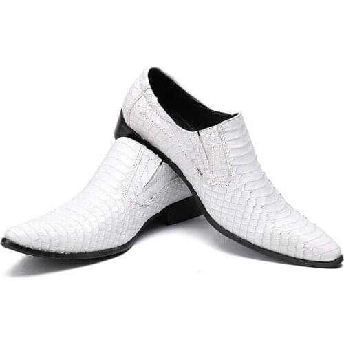 Spring High Quality White Snake Skin Slip On Men Dress Shoes Genuine Leather Party Wedding Flats Formal Loafer Sapato Masculino