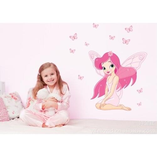 Pink Girl Cartoon Wall Stickers Romantic Bedroom For Kids Room Decoration PVC Environmental Protection Wall Stickers
