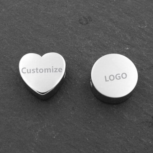Never Fade 316l Stainless Steel Full Polished Shinning Custom Logo Round Heart Bead Charms For Bracelet Jewelry Making