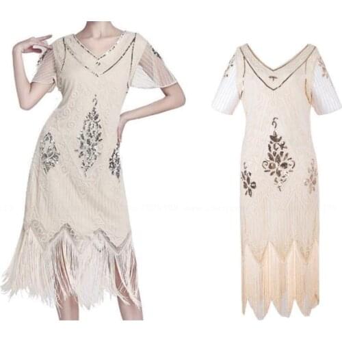 2021 new hand-embroidered beaded sequined European and American banquet dress V-neck short-sleeved dress