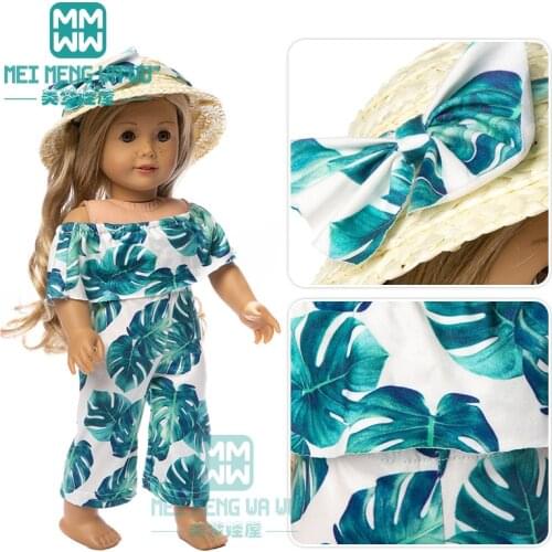 Clothes for doll fit 45 cm American doll Fashion Beach skirt, cartoon Suspender pants, plaid coat Girls gift