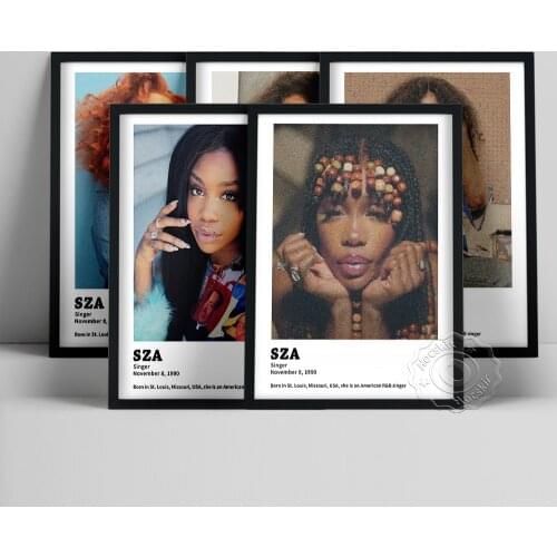 American Singer Sza Poster, Alternative Rhythm Blues Music Star Wall Picture, Long Hair Songstress Portrait Painting, Fans Gift