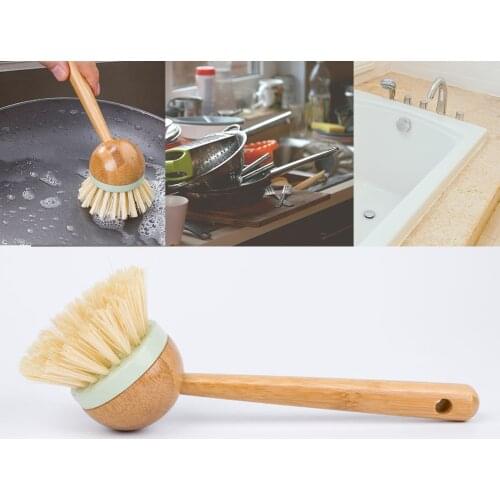 Tableware Cleaning Wooden Long Round Handle Brush Natural Loofah Brush Kitchen Cleaner Supplies