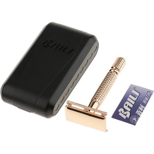 Premium Double Edge Safety Razor Mens Manual Shaver with Blade Set Golden