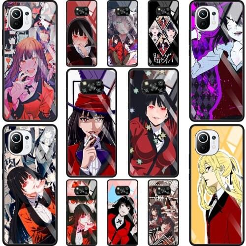 Transparent Glass Phone Case For Mi Poco X3 NFC 10T 9T Note 10 11 Pro Lite Ultra M2 11i Shell Crazy Excitement Manga Kakegurui