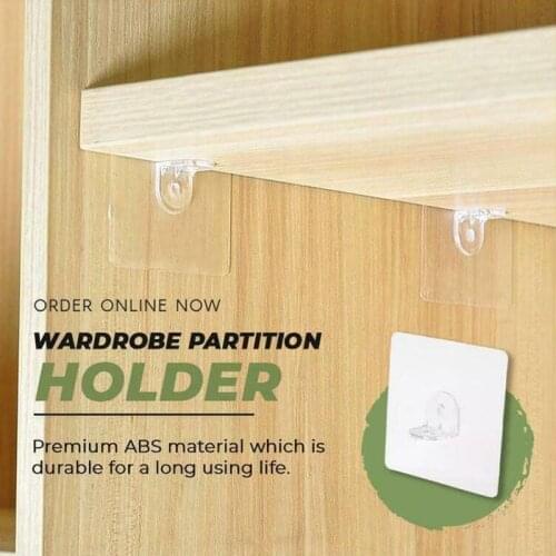 Wardrobe Partition Holder Transparent Self Adhesive Hook Divider Storage Holder Layered Isolation Wardrobe Partition Holder