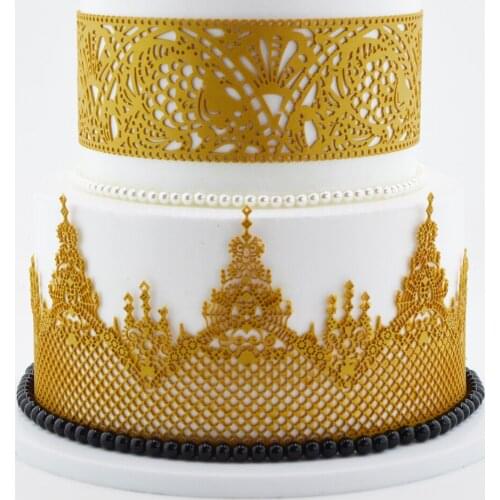 Pink Silicone Mold Sugar Cookies Fondant Mat Mould Lace castle pattern wedding Cake Decor Baking Tool