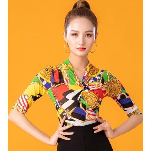 Modern Dance Shirt Female Adult Half Sleeve Latin Dance Practice Clothes Ballroom Standard Costumes Rumba Dance Tops DQL3791