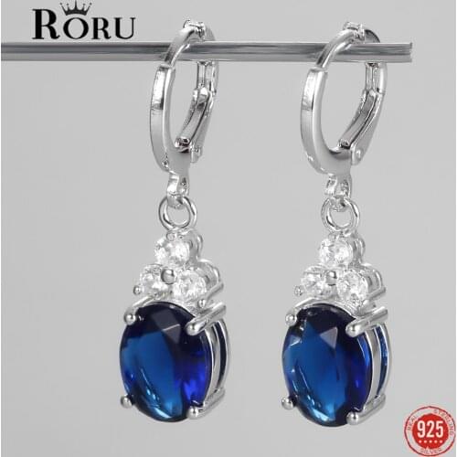 Real 925 Sterling Silver Drop Earrings Blue Zircon Earrings Luxury Shiny Fashion Exquisite Ear Jewelry for Women Gift