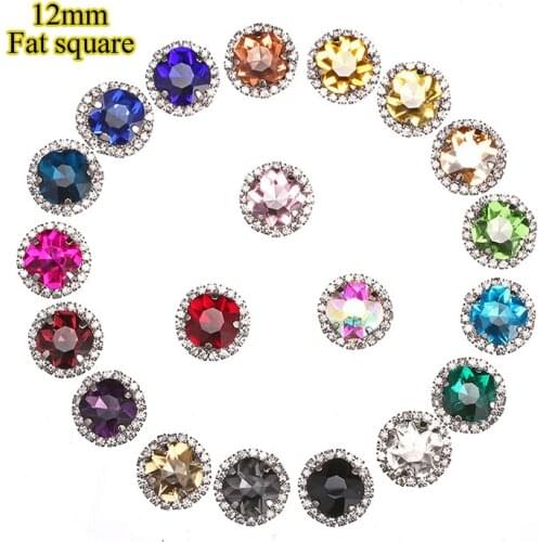 12mm 20pcs/bag Silver base/gold base Fat square shape glass Crystal buckle loose sew on rhinestones diy clothing accessories