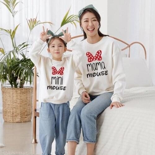 Fashion Mother Daughter Sweatshirts Family Matching Outfits Look Cartoon Mommy and Me Clothes Mom Baby Kid Boys Girls Woman Tops