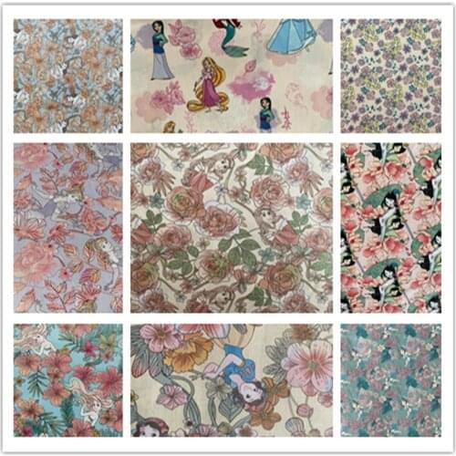 Disney Princess Collection Print 100% Cotton Fabric for Girl Clothes Hometextile Cushion Cover Curtain Needlework DIY