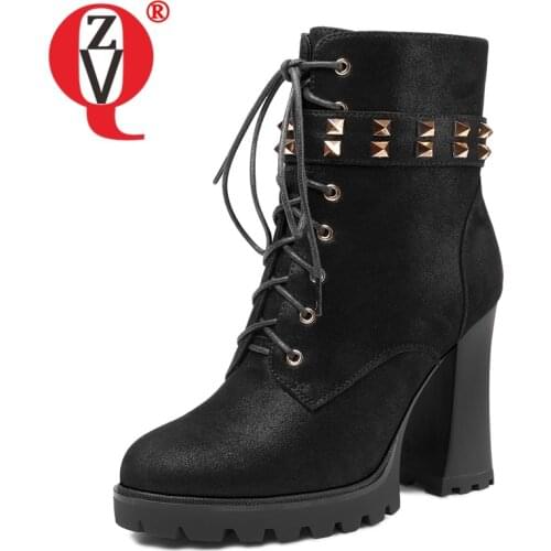 ZVQ Women Leisure Fashion short boots winter New Style Genuine Leather Round Toe Concise Comfortable rivet decoration frenulum