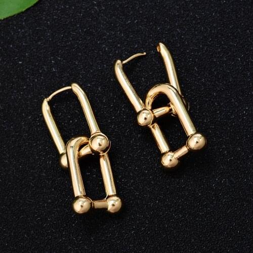 Fashion Gold Color Geometric Oval Hoop Earrings High Quality Personality Long Chain Dangle Earrings For Women Trend Jewellery