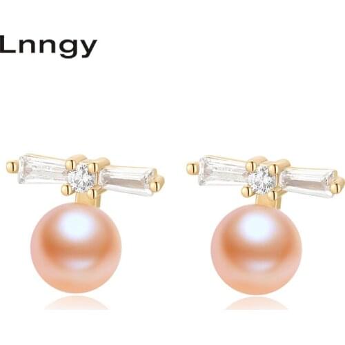 Lnngy 14K Gold Filled Bowknot Earrings 6-6.5mm Natural Freshwater Pearl Bowknot Stud Earrings Women Party Earrings Fine Jewelry