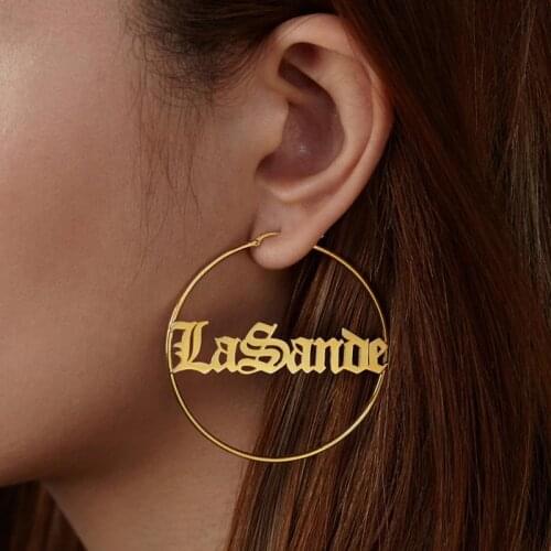 Ancient Name Hoop Earrings For Women BFF Gifts Custom Name Earrings Fashion Jewelry Personalized Big Circle Old English Earrings