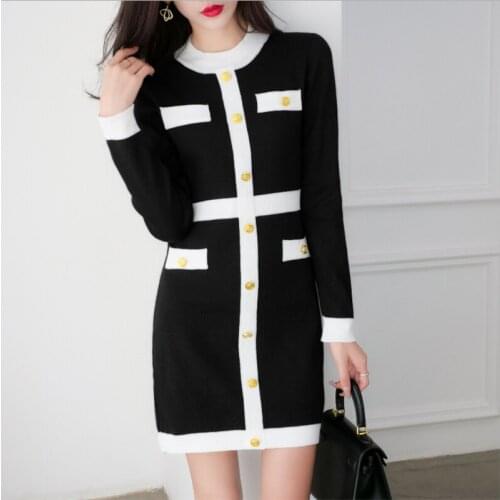 Brand style knitted dress 2021 autumn and winter new womens fashion base slimming hip-up celebrity style sweater skirts
