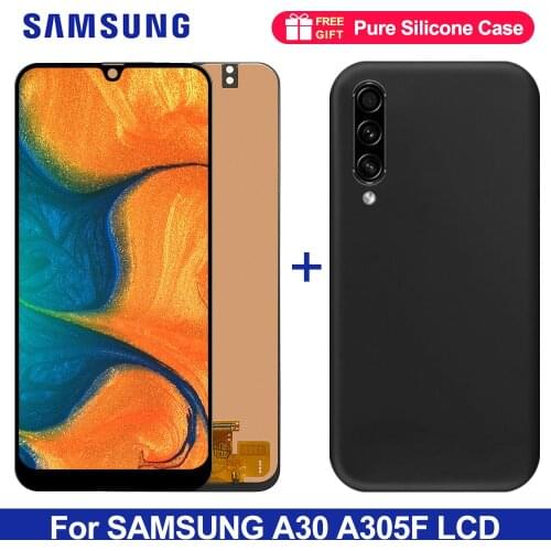 For Samsung A30 A305 SM-A305F A305FN A305GN A305S LCD Display touch screen Digitizer Assembly With matte soft tpu phone case
