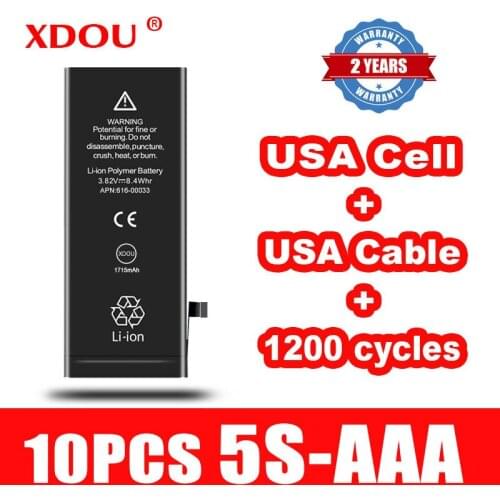 10pcs XDOU Battery For iPhone 5S 1560mAh Replacement Repair USA Cell USA Cable 1200 Times Cycles For IPhone5S 2021 AAA