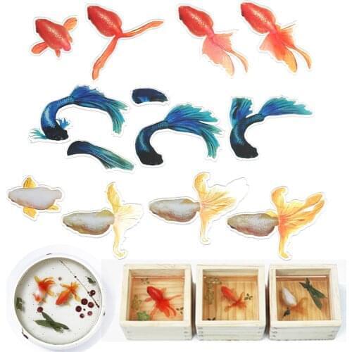10 Pcs/set 3D Transparent Resin Goldfish Sticker Silicone Molds Duckweed Epoxy Filler Stickers For DIY Jewelry Art Making