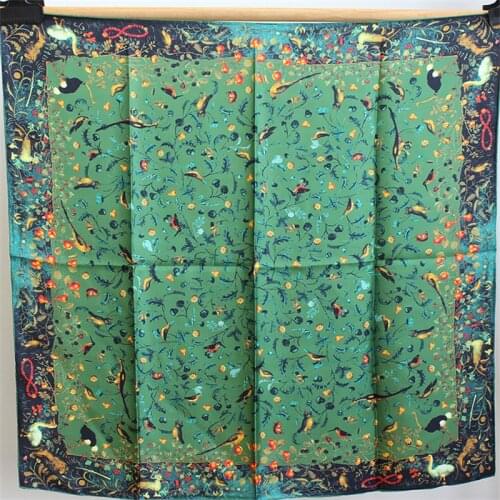 100% Pure Silk Scarf Women Floral Print Square Scarves Wraps Head Handkerchief Wholesale Hijabs Silk Foulards Bandana 90x90CM