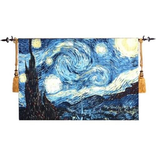 140x 86cm home textile world famous painting Van gogh starry sky medieval jacquard fabric wall hanging exquisite tapestry ST-16