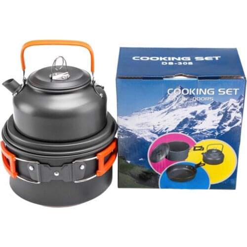 3pcs Aluminum Ultralight Portable Camping Cookware Kit Pot Pan Kettle Set Outdoor Travelling Hiking Picnic BBQ Cooking Equipment
