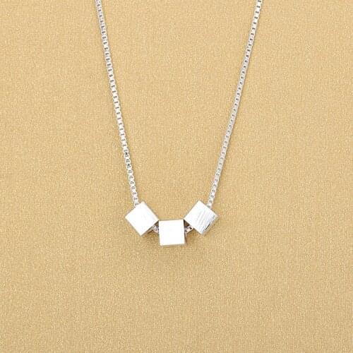 925 Sterling Silver Matte 3 Pieces Cube Choker Necklaces For Women Fashion Jewelry Gifts