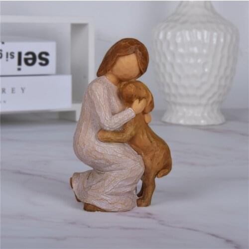 5 Inch Hand Painted People hug dogs Angel Figurine Pet Memorial Gift For Home decoration JSYS