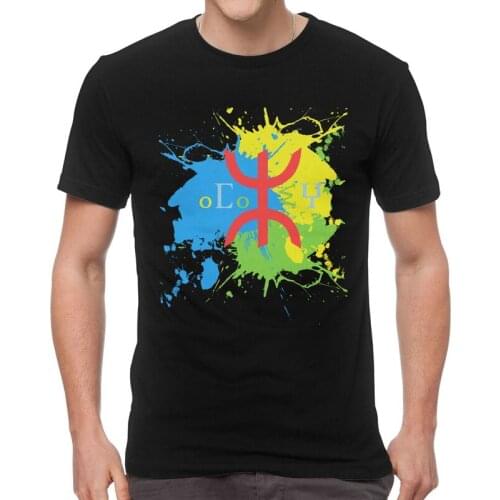 Amazigh Flag Splash Art Design Tshirt Men Leisure Tee Tops Cotton T Shirt Short Sleeve Berber Proud Tifinagh T-shirts Clothes