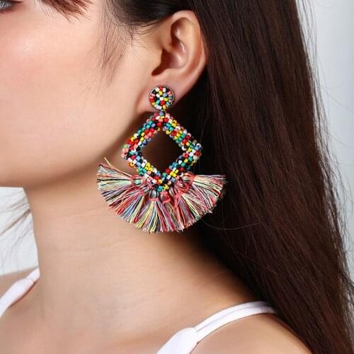 Bohemian earrings tassel for women big drop earrings Colorful earrings cotton beach vacation summer holiday Rattan Knit jewelry