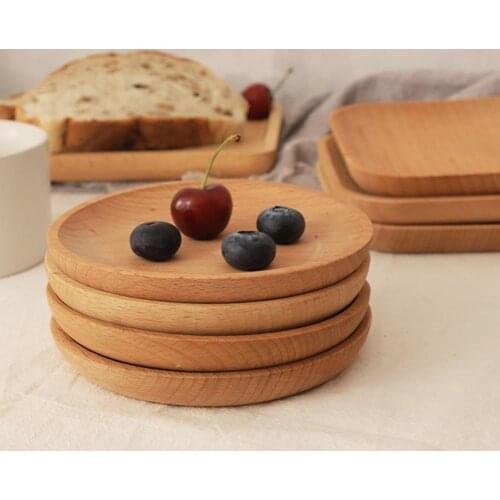Wood Square Round Serving Tray Dessert Fruit Plate Baking Storage Tray Food Serving Fruit Dessert Tray Kitchen Supplies