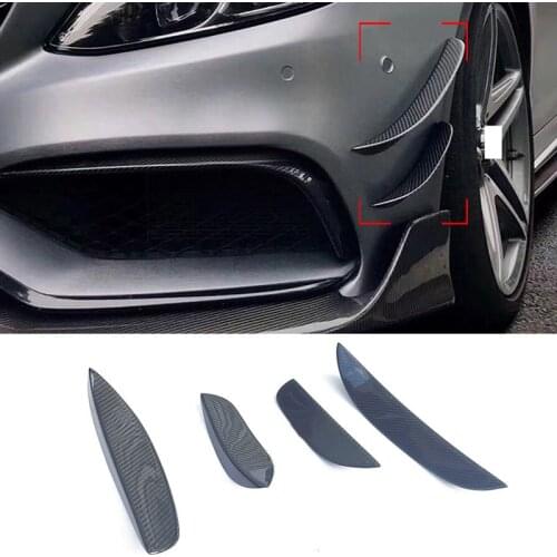 For New Benz C Class W205 2Doors COUPE C63 AMG Real Carbon Fiber Air Knife Front Bumper Fin Body Spoiler Canards Car Accessories