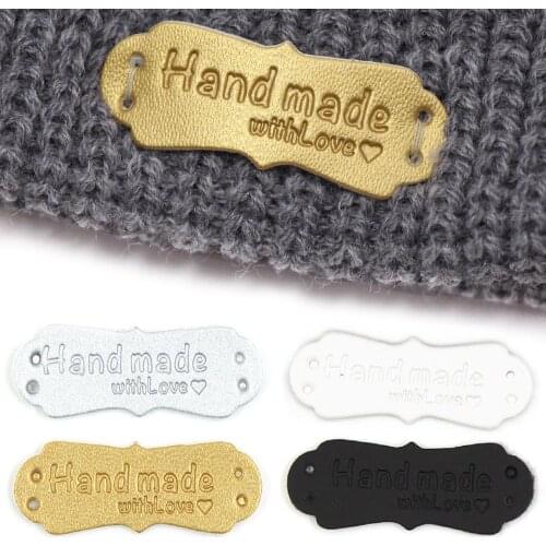 50Pcs 41x16mm Handmade Tags Handmade Faux Leather Knitting Label For Clothes Handmade With Love PU Label For Bag Sew Accessories