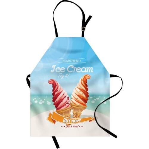 Dessert Apron Delicious Creamy Cones on Summer Beach Cartoon Design Ice Cream Shops Women Men Kids Kitchen Pinafore Cooking