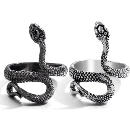 FNIO 1Pcs European New Retro Punk Exaggerated Spirit Snake Ring Fashion Personality Stereoscopic Opening Adjustable Ring Jewely