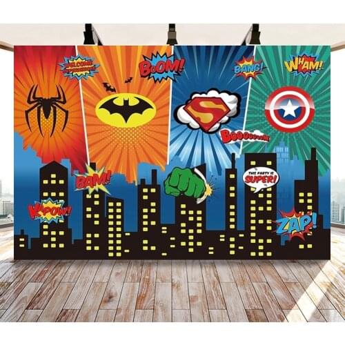 Comics Superhero City Photography Backdrop Boy Birthday Party Banner Decor Children Show Photo Background Photocall Props