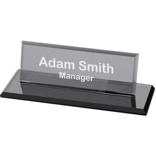 Crystal Glass Desk Name Plate - Personalized Name Plate, Custom Engraved Awards, Teachers, Boss