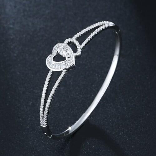 HIBRIDE Trendy Luxury Heart Love Statement Bangle Cuff Ring Sets Jewelry Set For Women Wedding Cubic ZirconIA Dubai Party N-1717