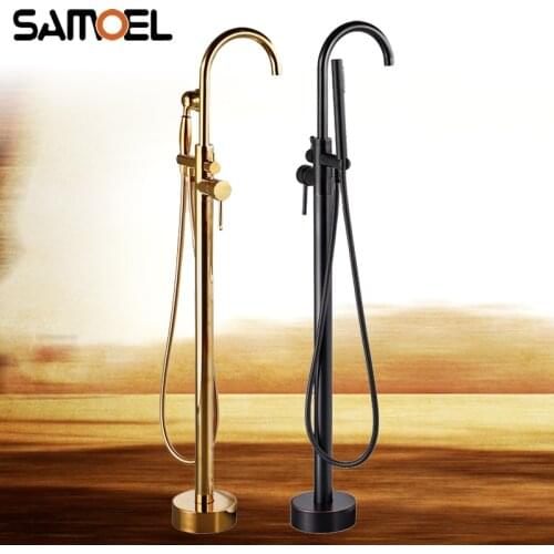 Classic European Style Antique Brass Black Floor Stand Bath tub Faucet Mixer Dual Handle Copper Gold Bathtub Water Tap BF1040