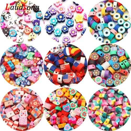 50pcs Various Fruits Animal Heart Round Beads Polymer Clay Beads Spacer Loose Beads For Jewelry Making DIY Bracelet Necklace