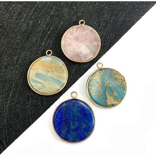 Circle Shape Natural Stone Pendant Lapis Lazuli Fashion Pendant for DIY Handmade Necklace Earrings Jewelry Accessories 26x30mm