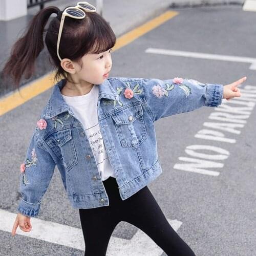 2021 Spring Autumn Girls Denim Jackets New Fashion Kids Jackets Clothes Embroidery Coat Casual Children Clothing for Girls W73