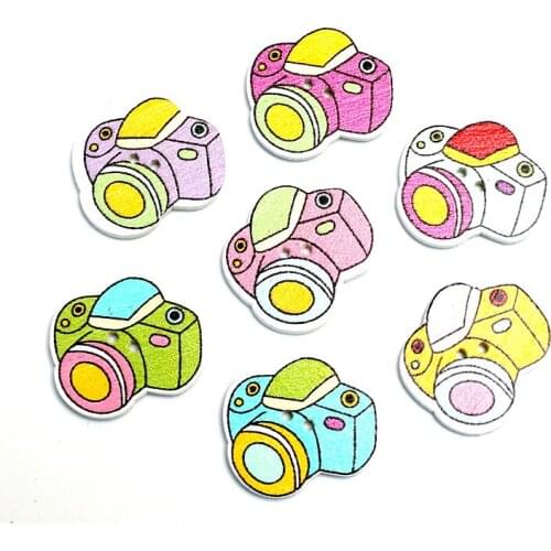 LF 50Pcs Hybrid Camera 24x20mm Wooden Buttons For Clothes Wood Decoration Craft Scrapbooking Sewing Needlework DIY Accessories