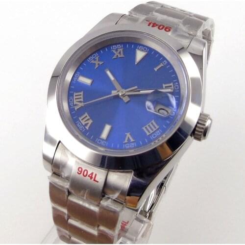 40mm Blue Sterile Dial Sapphire Automatic Mens Wristwatch 21 Jewels MIYOTA 8215 Movement Glass Back Polished Bezel