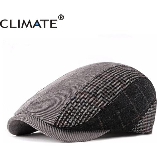 CLIMATE Men Vintage Plaid Beret Cap Hat Men Winter Warm Cap for Men Casual Thickened Retro Flat Cap Flat Caps Beret