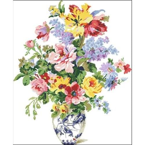 Cross stitch Handmade 14CT Counted Canvas DIY,Cross-stitch kits,Embroidery hundred flowers contend for beauty 56-66