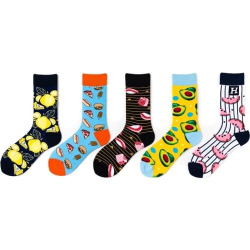 5 Pairs Autumn and Winter Fruit Trend Cotton Socks European and American High-tube Food Creative Couple Socks EUR35-39