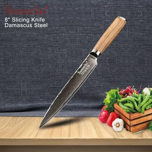 SUNNECKO 8" Damasucs Blade Slicing Knife Japanese VG10 Steel Kitchen Knives Original Wood Handle Vegetable Fruit Slicer Cut