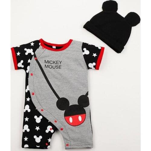 Nweborn Twins Halloween Clothes Mickey Mouse Short Sleeve Rompers with Hat Baby Girls Outfits Toddler Boys Summer One-Pieces
